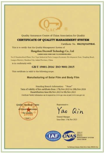 DECOWELL Film Certifications