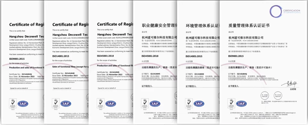 DECOWELL Film Certifications